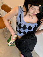 Pink Argyle Knit Tank Top