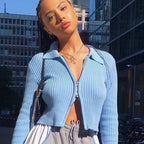Blue Double Zipper Ribbed Jacket