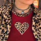 Cute Sexy Leopard Animal Print Heart Crop Top Short Sleeve Shirt Tee T-shirt E-Girl Kawaii Korean Japanese Harajuku Chinese Retro Streetwear Aesthetic