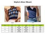 Vintage Plaid V Neck Sleeveless Sweater Vest Knit Crop Top Preppy Causal Pullover E-Girl Kawaii Korean Japanese Harajuku Streetwear