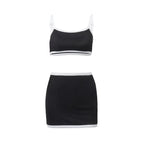 2PCS Black & White Patchwork Tank Top + Skirt
