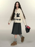 Squirrel Graphic Zipper Sweater