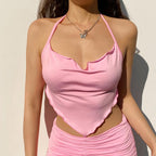 2pcs Set Pink Bandage Crop Top + Pleated Mini Skirt Party Club Summer Aesthetic Casual E-Girl Kawaii Korean Japanese Harajuku