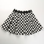 Cute Sexy Checkered Pleated Black White Sash High Waisted Skater Skirt E-Girl Kawaii Korean Japanese Harajuku Streetwear