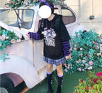 Anime Girl Cartoon Casual Stripe Loose Oversized Hoodie Sweater Sweatshirt Long Sleeve Pullover E-Girl Kawaii Korean Japanese Harajuku Streetwear