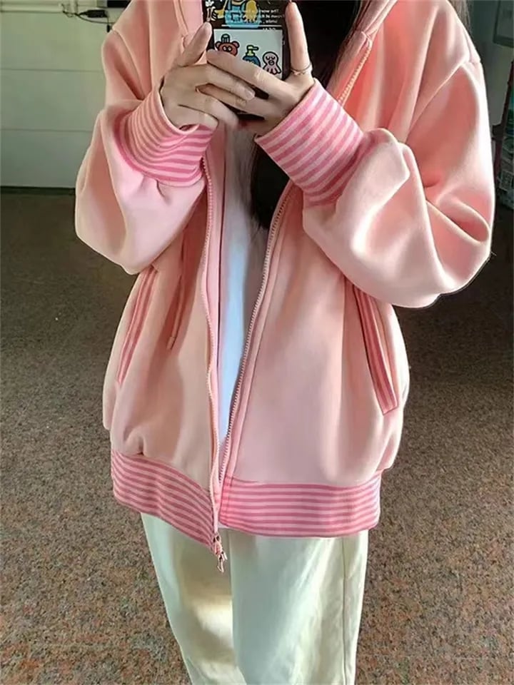 Pink Stripe Zip Up Jacket
