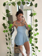 Blue Double Layer Backless Dress