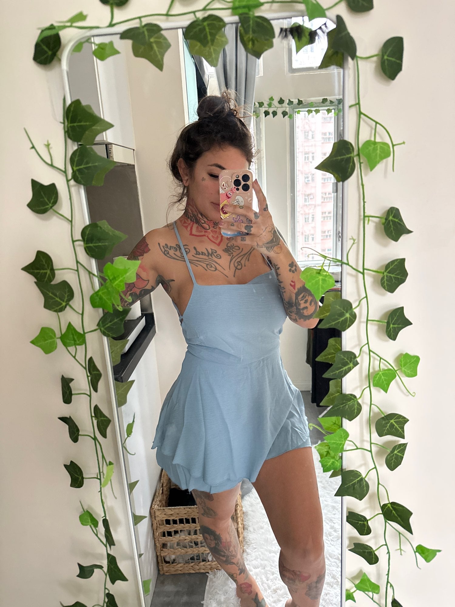 Blue Double Layer Backless Dress