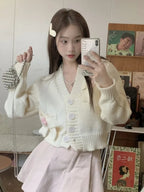 White Bow Knit Cardigan Sweater
