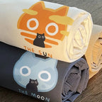 Cat Cartoon Sun Moon Print Short Sleeve T-shirt