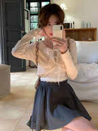 2PCS Bow Cropped Cardigan