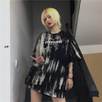 Cute Smoke Ash Print Loose Oversized Crop Top Short Sleeve Shirt Tee T-shirt E-Girl Kawaii Korean Japanese Harajuku Chinese Retro Streetwear Punk Goth