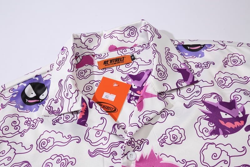 Funny Anime Genger Graphic Cartoon Print Loose Button Down Short Sleeve Short T-shirt Top Causal E-Girl Kawaii Korean Japanese Harajuku Streetwear