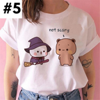 Cute White Cat Kitten Cartoon Print Loose Short Sleeve Shirt Aesthetic Casual E-Girl Kawaii Korean Japanese Harajuku