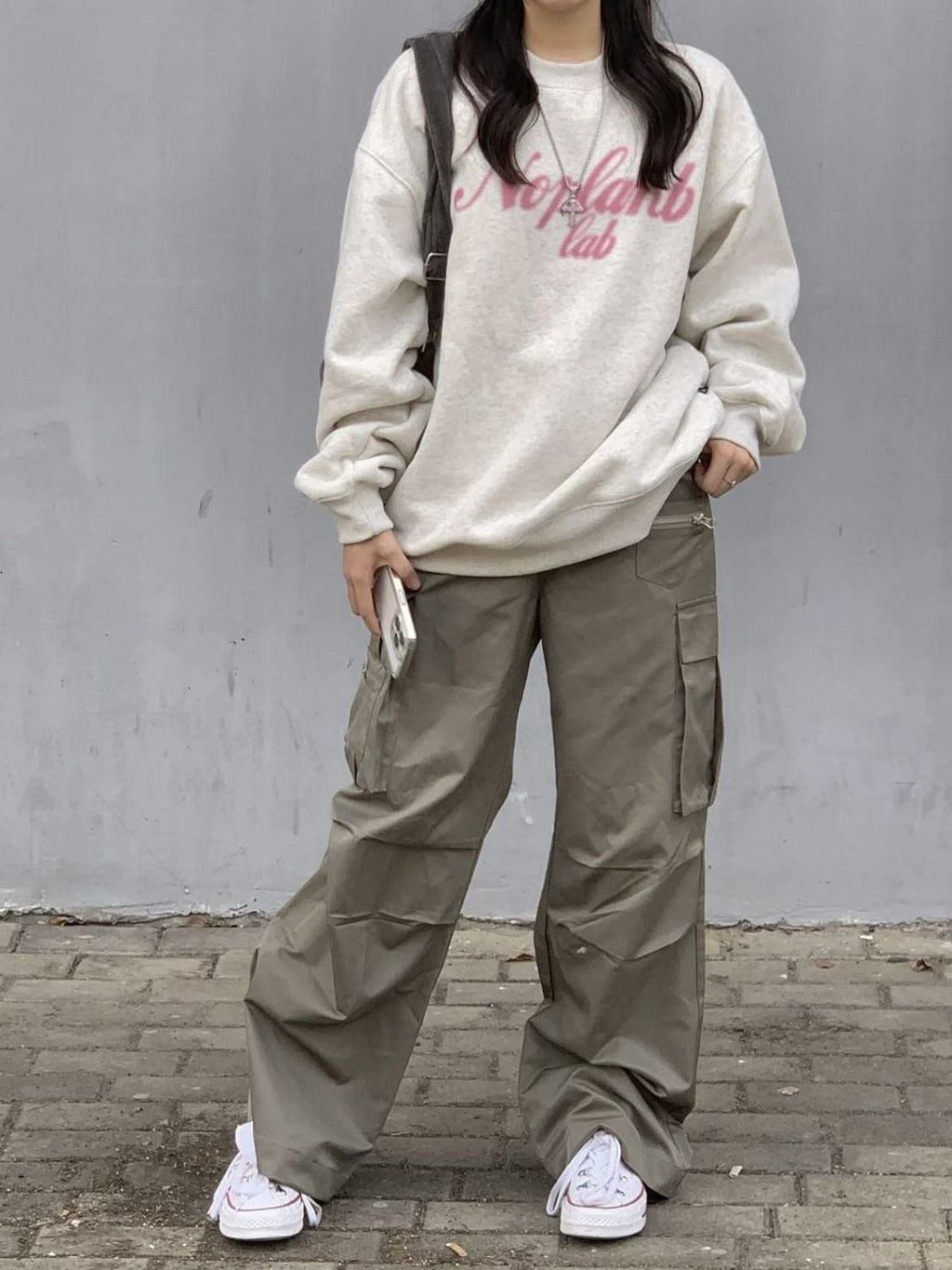 Grey Letter Print Oversized Pullover