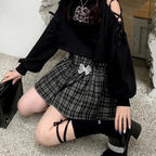 Black Plaid A-Line High Waist Mini Skirt
