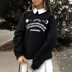 Black Ouija Board Magic Witch Oversized Sweatshirt Sweater Long Sleeve Pullover Jumper Goth Casual E-Girl Kawaii Korean Japanese Harajuku Streetwear