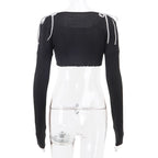 Bow Knit Square Neck Long Sleeve Top
