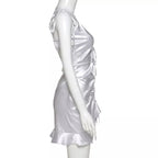 Cute Sexy Silk Sling French Mini Bodycon Dress Party Club Summer Aesthetic Casual E-Girl Kawaii Korean Japanese Harajuku