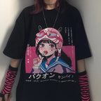 Anime Girl Cartoon Print Aesthetic Loose Short Sleeve Shirt T-shirt Top Punk Goth Summer Casual E-Girl Kawaii Korean Japanese Harajuku Streetwear