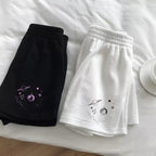 Cute Black White Sky Star Moon Planet Embroidery Casual Sport Shorts Cycling Running Gym High Waist E-Girl Kawaii Korean Japanese Harajuku Streetwear