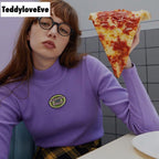 Cute Purple Knit Long Sleeve Shirt Turtleneck Sweatshirt T-shirt Top Autumn E-Girl Kawaii Korean Japanese Harajuku Streetwear
