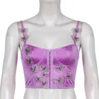 Cute Sexy Pink Satin Butterfly Corset Bustier Camisole Tank Crop Top Beach Party Summer Aesthetic Casual E-Girl Kawaii Korean Japanese Harajuku