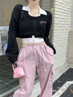 Pink Y2K Oversized Cropped Smock Sweater