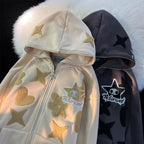 Star Print Zip Up Hoodie