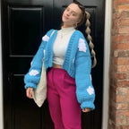 3D Blue Cloud Crochet Cardigan Sweater