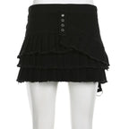 Black Denim Pleated Low Waist Irregular Mini Skirt
