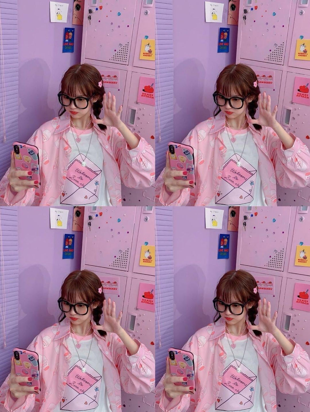 Cute Pastel Pink Strawberry Milk Yogurt Drink Blouse Long Sleeve Shirt Button Up Top Summer Casual E-Girl Kawaii Korean Japanese Harajuku Streetwear