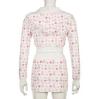 2PCS Rabbit Print Tracksuit Hoodie + Mini Skirt Set