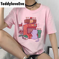Cute Pink Cat Arcade Cartoon Graphic Casual Short Sleeve Shirt Tee T-shirt E-Girl Kawaii Korean Japanese Harajuku Chinese Retro Streetwear Aesthetic