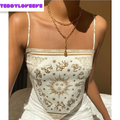 Sexy Sun Moon Zodiac Backless Camisole Lace Up Spaghetti Strap Tank Top Asymmetrical Print Aesthetic E-Girl Kawaii Korean Japanese Harajuku Streetwear