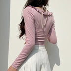 Purple & White Patchwork Ruffle Halter Crop Top