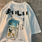 Japanese Cat Juice Box Print Short Sleeve T-shirt