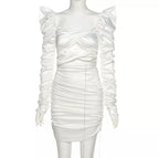 Cute Diamond Ruched Bandage Lace Up Hollow Out Long Sleeve Bodycon Dress Summer Party Club Aesthetic E-Girl Kawaii Korean Japanese Harajuku
