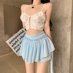 Blue Ruffle High Waist Tulle Mini Skirt