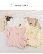 Cute Summer Casual Fruit Print O Neck Short Sleeve Tee Shirt T-shirt Top Loose Oversized E-Girl Kawaii Korean Japanese Harajuku Retro Streetwear