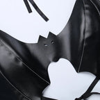 Black PU Leather Bat Crop Top