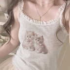 Cat Lace Trim Crop Top