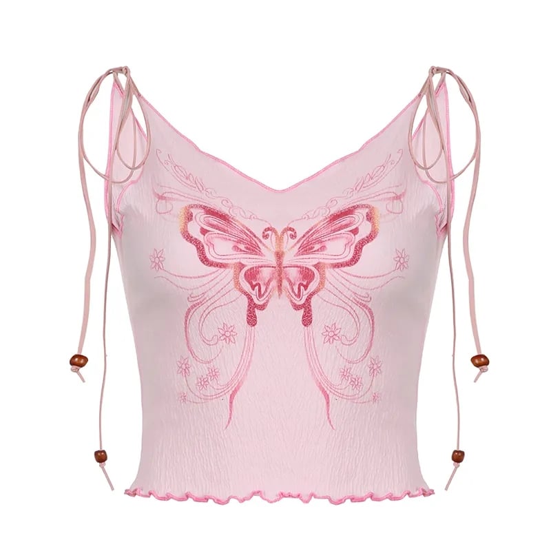 Butterfly Ruffle Trim Crop Top