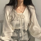 White Thin Lantern Long Sleeve Cardigan