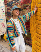 Rainbow Stripe Crochet Loose Cardigan
