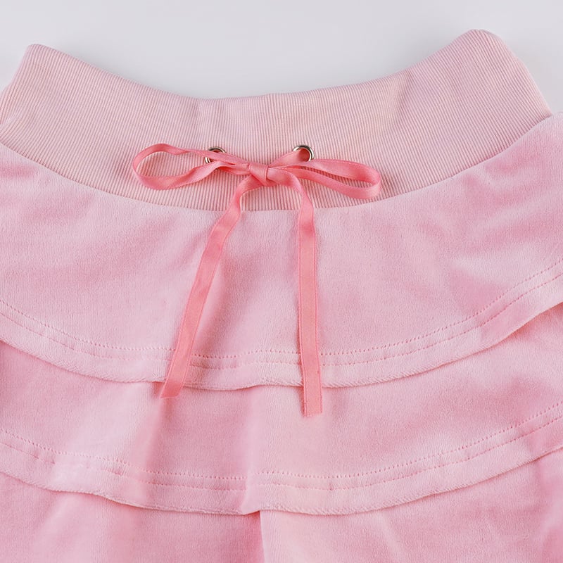 2PCS Pink Zipper Hoodie + Tiered Mini Skirt Set