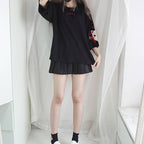 Fox Anime Cartoon Print Vintage Black T-shirt Short Sleeve Tee Shirt Causal Summer Top E-Girl Kawaii Korean Japanese Harajuku Streetwear