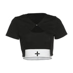 Black Punk Square Collar Short Sleeve Shirt