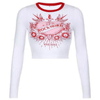 Cute Retro Rock Heart Aesthetic Print Crop Top Long Sleeve Shirt Tee T-shirt Punk Goth Summer Casual E-Girl Kawaii Korean Japanese Harajuku Streetwear