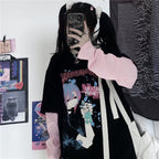 Goth Anime Girl Cartoon Print Loose Casual Sweatshirt Sweater Long Sleeve Shirt Pullover Jumper E-Girl Kawaii Korean Japanese Harajuku Streetwear